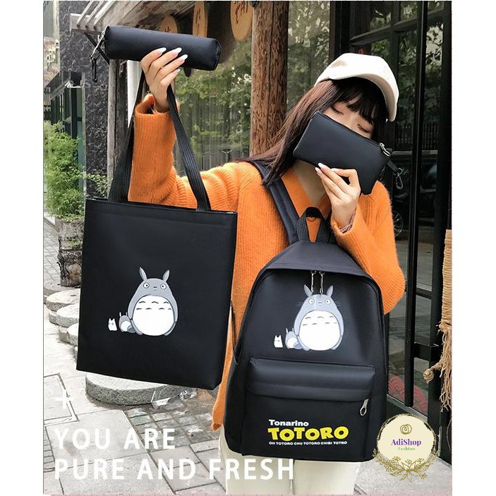Bộ balo thời trang 4 món 🚕Free Ship🚕 Balo thời trang 4 món totoro xinh xắn BB057