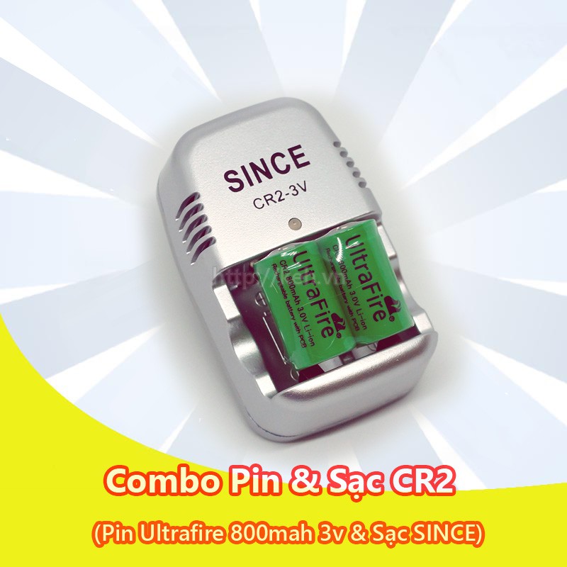 Sạc pin CR2 SINCE 3v + 2 pin CR2 UltraFire 800mah 3v Rechargeable (15270) cho máy ảnh phim, máy instax mini