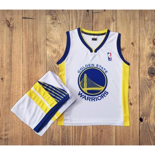 [BÓNG RỔ TRẺ EM] - Set bộ quần áo bóng rổ trẻ em Warriors - Trắng, Xanh - Vải mè thoáng mát dành cho bé trai và bé gái