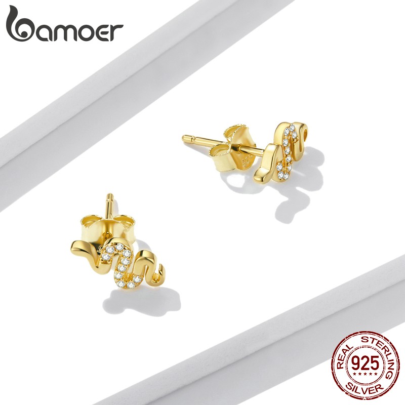 Cặp khuyên tai Bamoer BSE526 bằng bạc 925 hình rắn đính đá zircon thời trang cho nữ