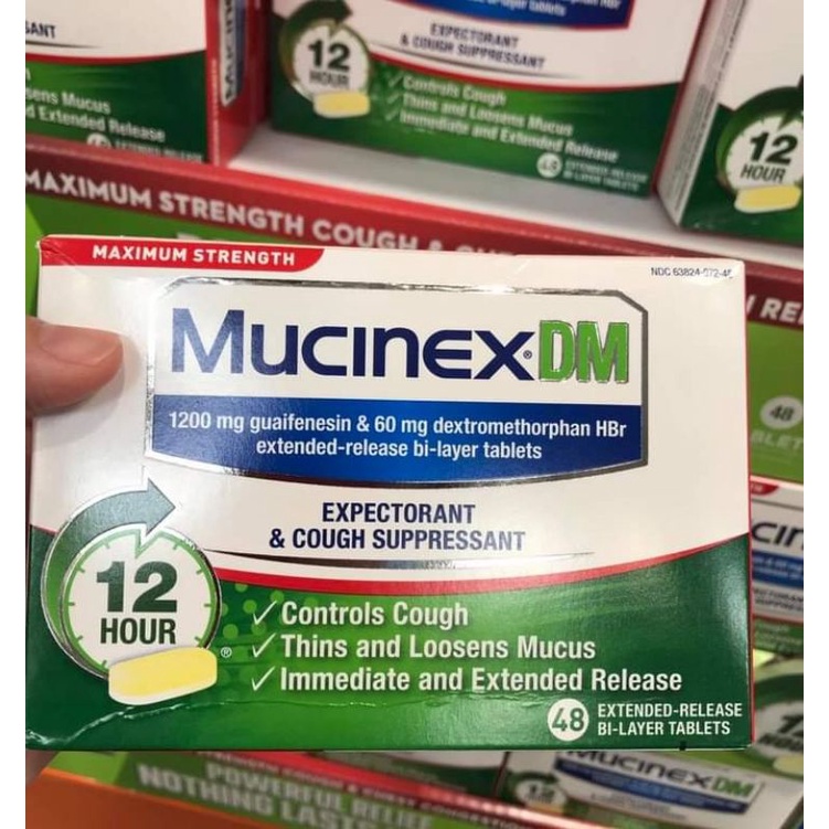 VIÊN UỐNG GIẢM HO LONG ĐỜM TỐI ĐA SUỐT 12 GIỜ MUCINEX DM MAXIMUM STRENGTH 48 Viên