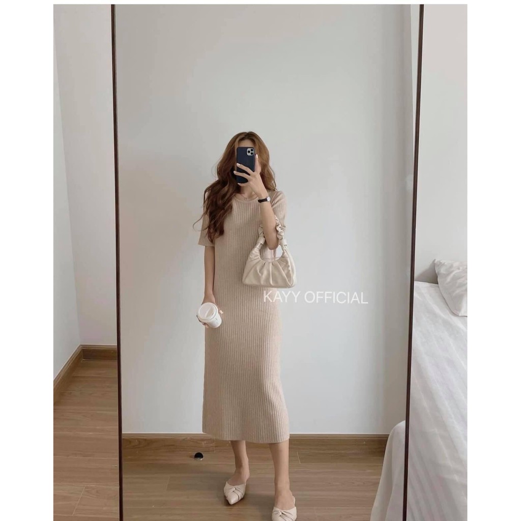 Váy len LYNS - Len tăm dáng suông ULAZZANG cổ tim Phong cách VINTAGE - VT06