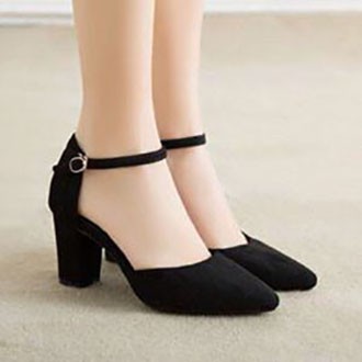 Giày cao gót đế vuông 7p bít mũi sọc đen sau gót__LZ040