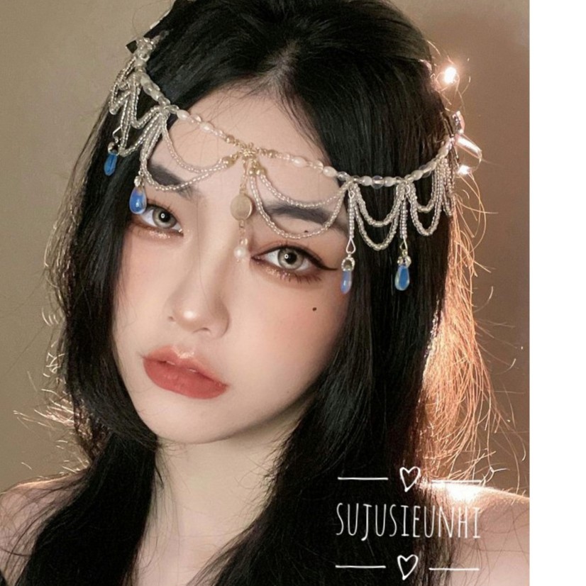 Vòng ngọc tua rua đeo đầu/trang trí trán cosplay cổ phong