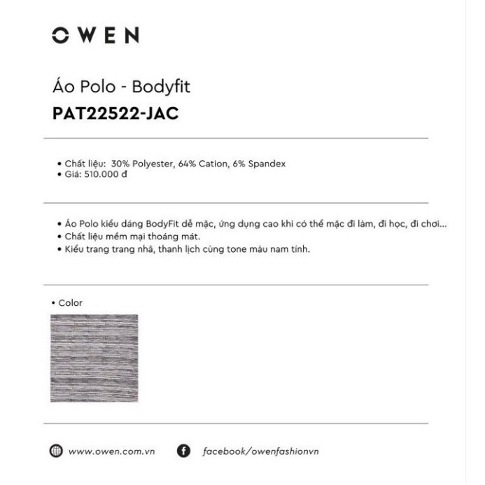 (CHÍNH HÃNG) OWEN - Áo Polo nam ngắn tay Owen màu đen 20194 - Áo thun có cổ nam [Cam kết chính hãng]