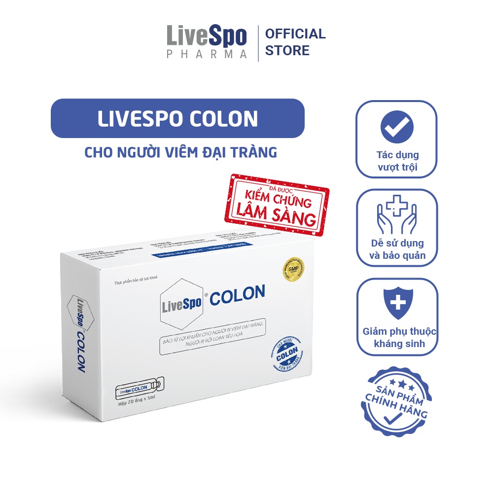 Men vi sinh LiveSpo Colon 60 tỷ bào tử lợi khuẩn cho người viêm đại tràng, táo bón tiêu chảy thường xuyên 20 ống x 5ml