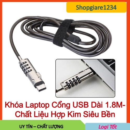 Khóa laptop cổng USB dài 1.8m, Làm Bằng Hợp Kim Kẽm Và Thép- Chống trộm tuyệt đối cho Laptop