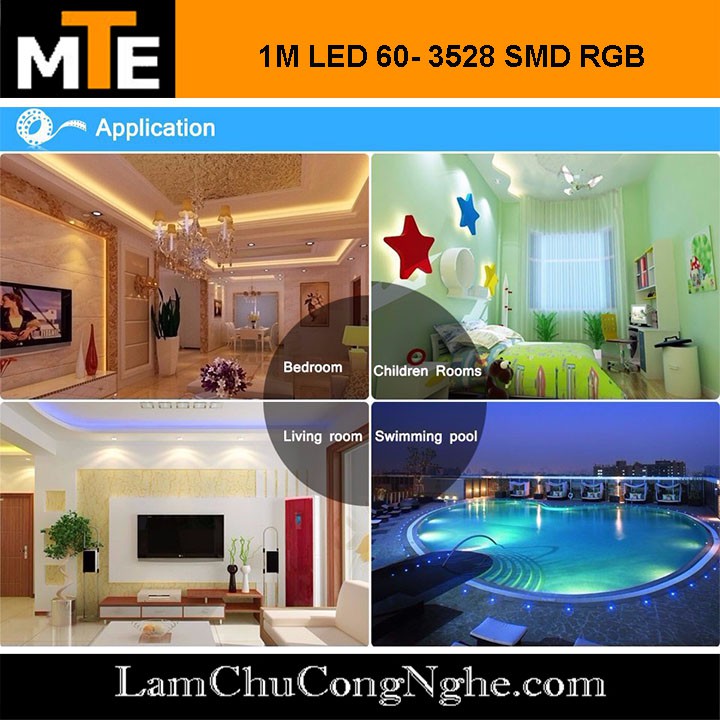 Dây LED 3528 đổi màu RGB 12V - 1 mét Loại dán, chống nước IP65 kèm bộ điều khiển (60 LED)