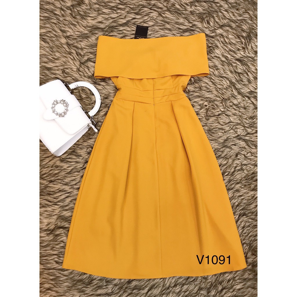 [ xả kho ] MiD Đầm vàng trễ vai hàng thiết kế V1091 Mie Design ảnh thật