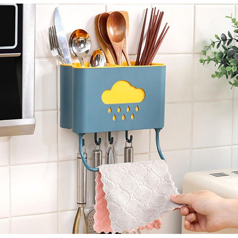 Ống đựng đũa thìa treo tường hình đám mây , kèm móc treo khăn dụng cụ bếp (ỐNG ĐŨA)