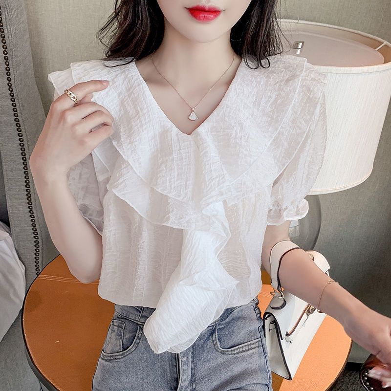 Áo Sơ Mi Ngắn Tay Cổ Chữ V Dáng Rộng Thời Trang Mùa Hè Hàn Quốc Giản Dị Dành Cho Nữ