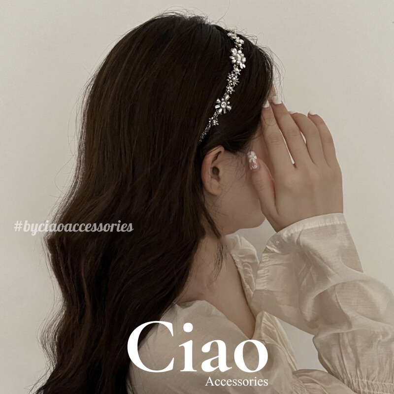 [LUXURY] Băng đô/ Cài tóc đính đá xinh xắn kết hợp hạt trai nhân tạo sang trọng Elizabeth Ciao