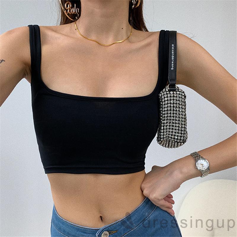 Áo croptop cổ vuông màu sắc đơn giản cho nữ