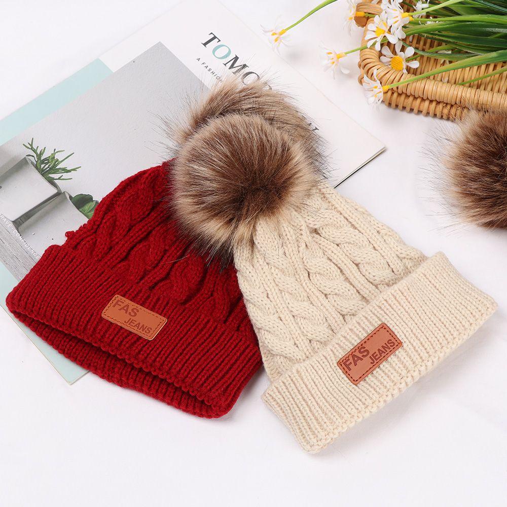 Mũ Beanie Phối Lông Thú Giữ Ấm Mùa Đông Cho Bé