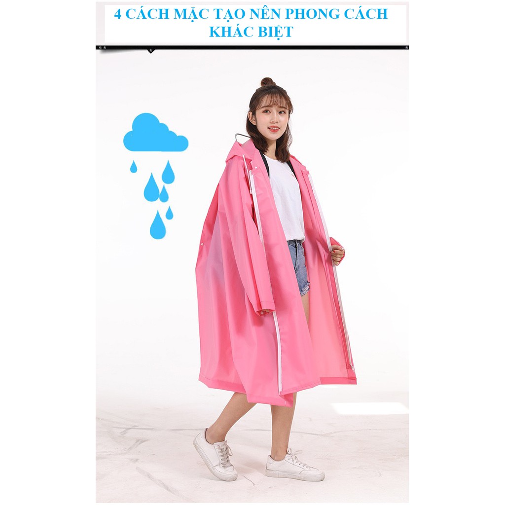 🍓Áo mưa người lớn dáng dài phối nút và dây kéo🍓