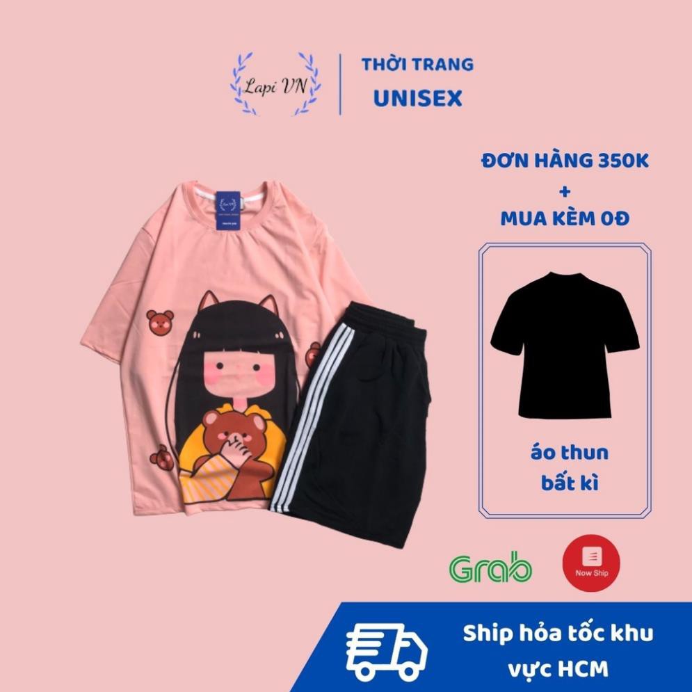 Đồ Bộ Hoạt Hình Unisex CG Tai Mèo Quần Đùi 3 Line – Lapi VN, Set Cartoon, Freesize, Nam Nữ Đều Mặc Được Đẹp