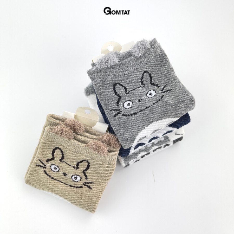 Set 5 đôi tất vớ cổ ngắn nữ GOMTAT, chất liệu cotton hình tai gấu dễ thương phong cách Hàn Quốc - LISU-TAIGAU-01