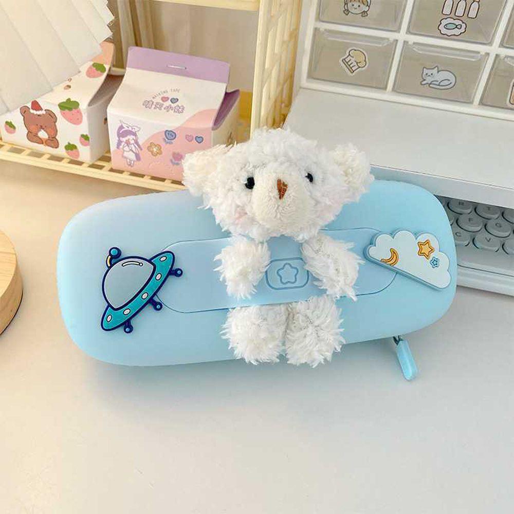 PEWANY Túi Đựng Bút Chì / Mỹ Phẩm Bằng Silicon Đa Năng Hình Gấu Hoạt Hình Phủ Lông Dễ Thương