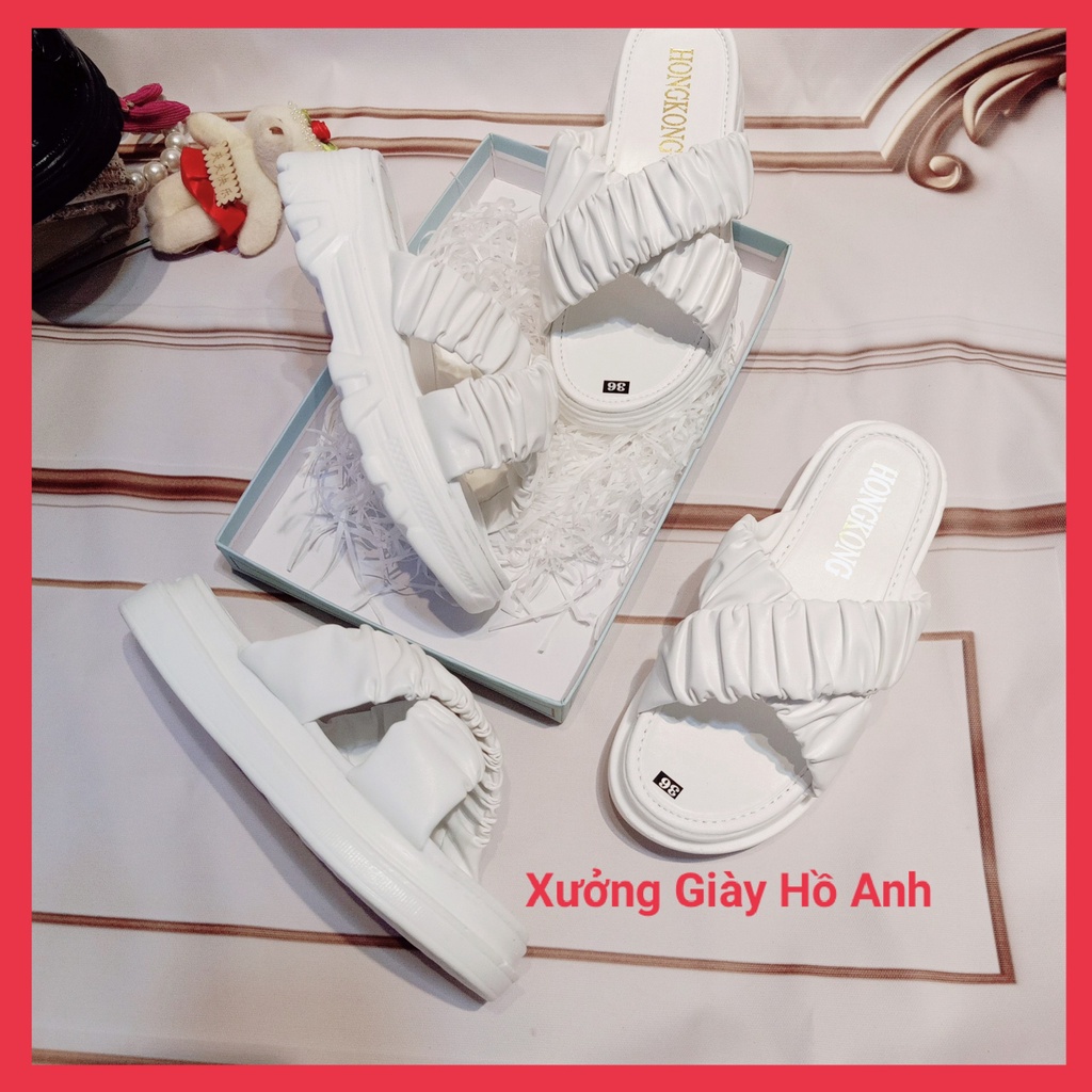 Dép Bánh Mì Nữ Đế Cao Quai Nhúm Chéo Siêu Nhẹ Êm Sang Chảnh