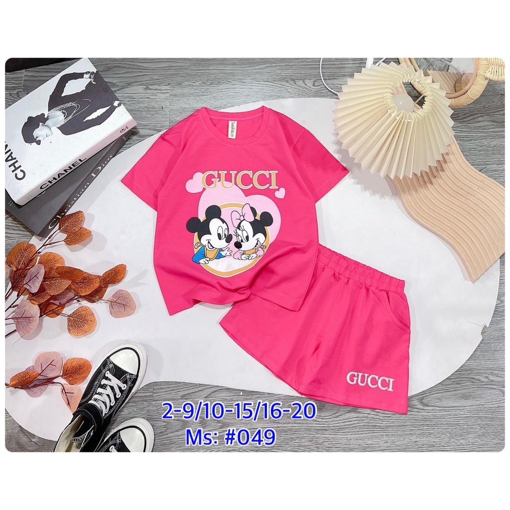 Bộ thun bé gái, bộ thun đùi bé gái nhiều màu, bộ thun in hình mickey 013658 b