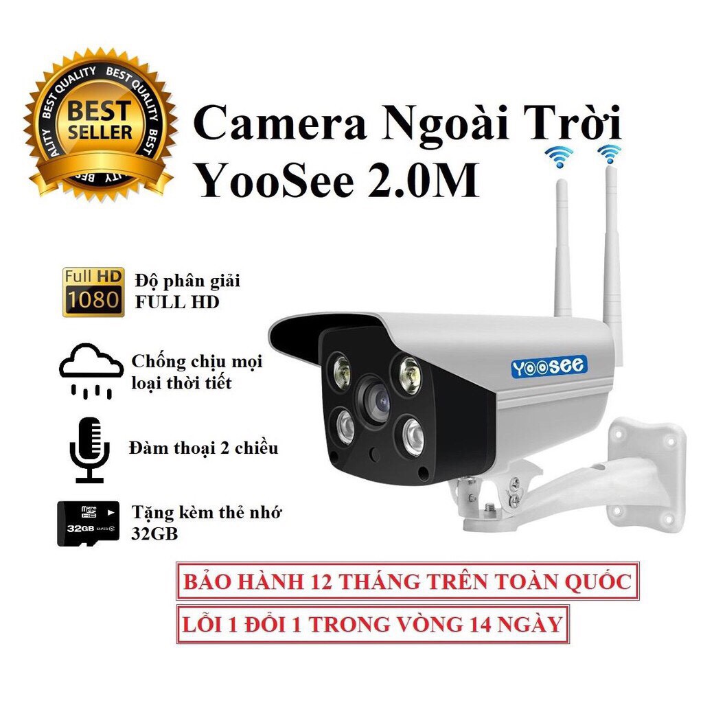 [NHẬP ELMIJUNE HOÀN 40K XU] CAMERA WIFI NGOÀI TRỜI YOOSEE HÌNH ẢNH 1080P TẶNG THẺ NHỚ 32GB