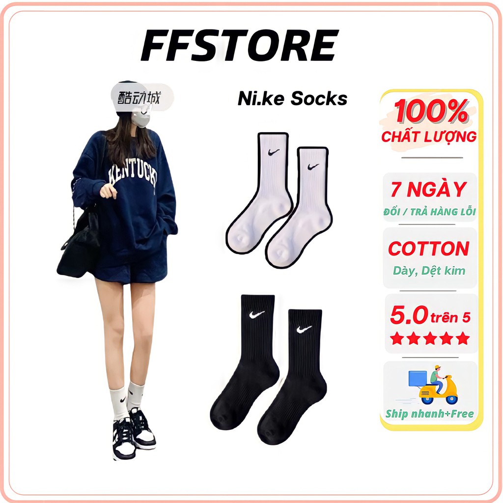 Tất nike thể thao dài cổ cao nam nữ khử mùi vải cotton,logo thêu dệt kim cao cấp,vớ hàn quốc FFSTORE