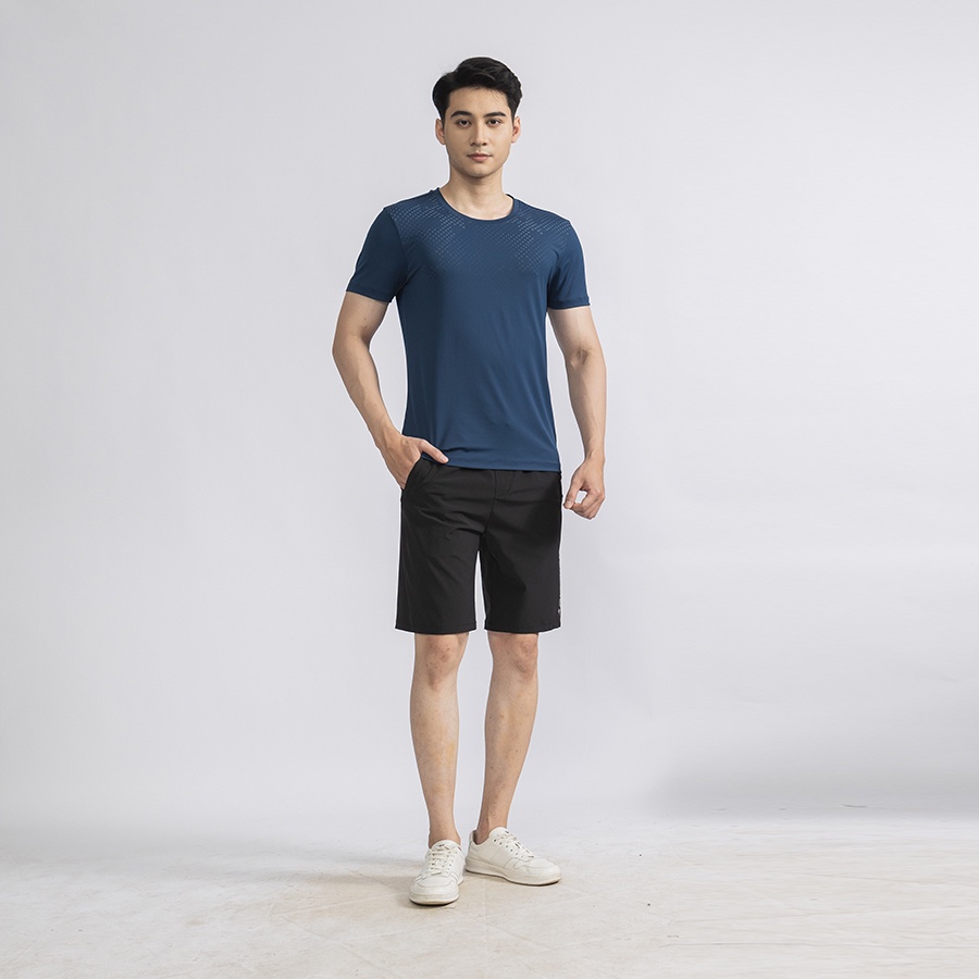 Áo thun nam ngắn tay cổ tròn Aristino ATS038S2 phông T-shirt Polyester thể thao dáng slim fit trơn màu đục lỗ họa tiết