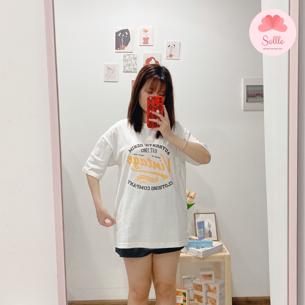 Áo thun ngắn tay Unisex in chữ VINTAGE, áo phông form rộng cotton đẹp Hàn Quốc Sollle