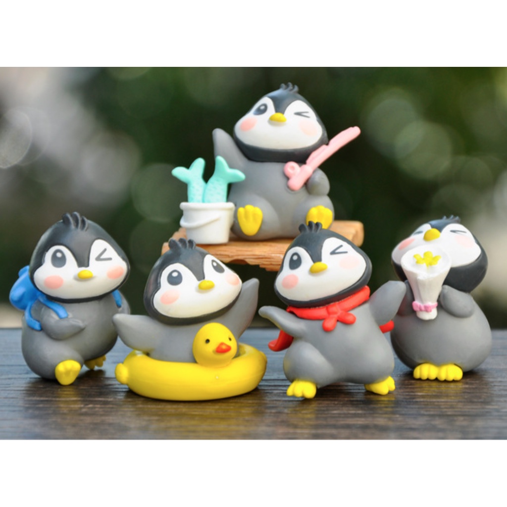 Set 6 mô hình chim cánh cụt Ráp tiểu cảnh biểu cảm đáng yêu dễ thương trang trí để bàn làm việc taplo ô tô quà tặng