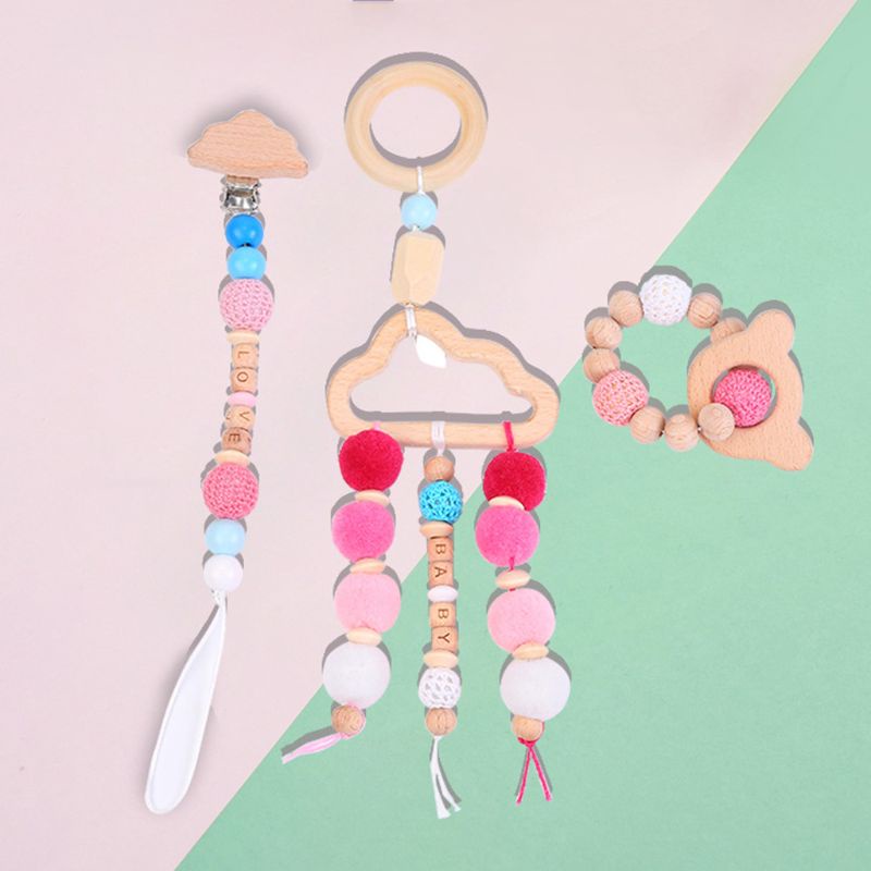 Bộ 3 Món Vòng Đeo Tay / Núm Vú Giả / Kẹp Núm Vú Giả Gặm Nướu Cho