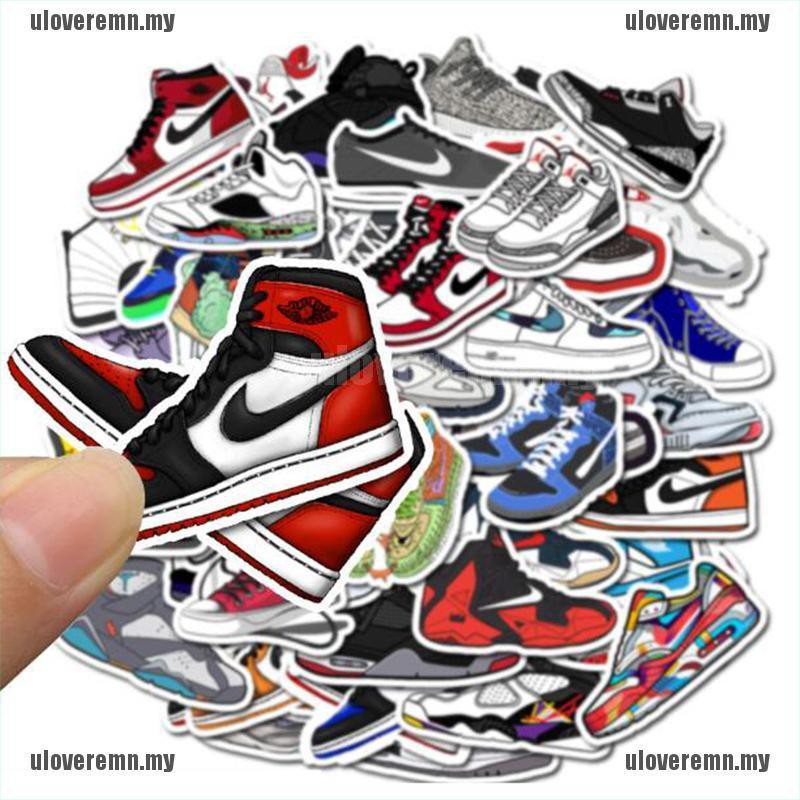 Bộ 50 miếng dán hình giày thể thao Jordan chống thấm nước trang trí laptop/ván trượt | BigBuy360 - bigbuy360.vn