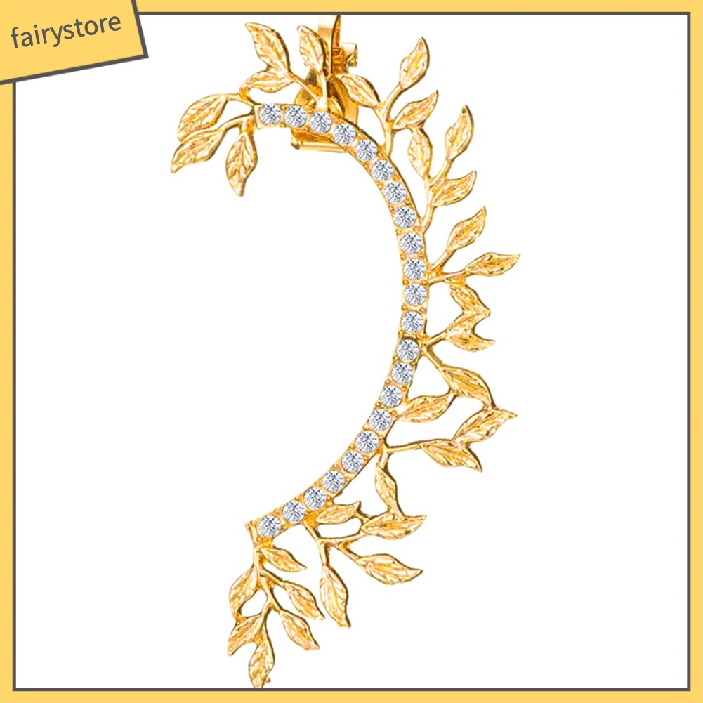 Khuyên vành tai kim loại hình lá đính đá vintage cho nữ