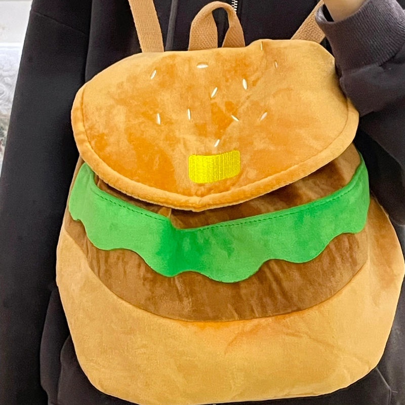 Ba Lô Đi Học Màu Trơn Cỡ Lớn In Hoạt Hình Hamburger Dễ Thương Cho Nữ