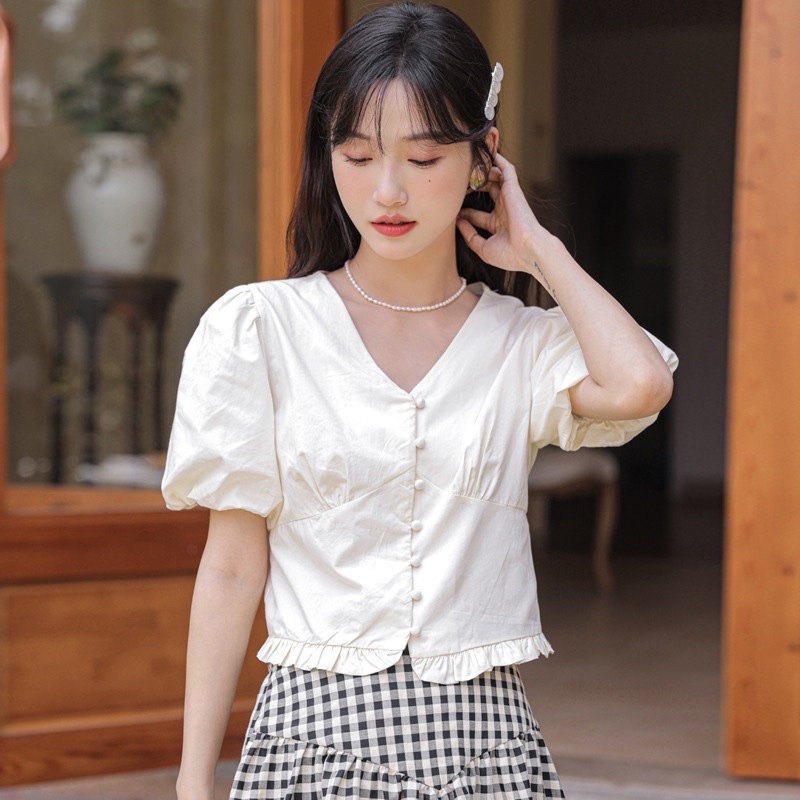 028. ÁO KIỂU NỮ TAY PHỒNG CÀI KHUY