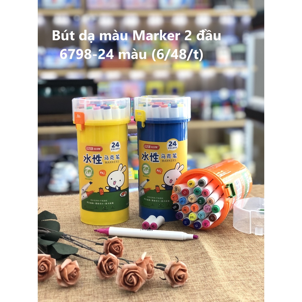 Bút dạ màu Marker 2 đầu 6798 RUI - màu sắc tươi sáng - sỉ/lẻ vpp Diệp Lạc