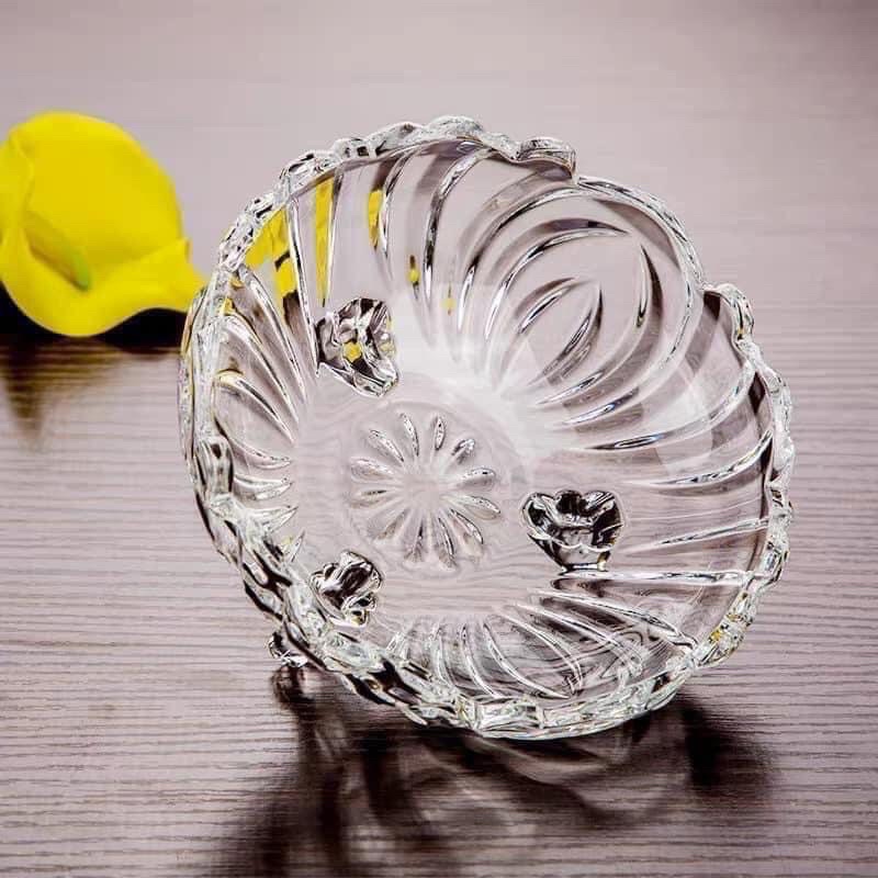 Đĩa Thuỷ Tinh Đựng Trái Cây, Đĩa Thuỷ Tinh Pha Lê 3 Chân Đường Kính 24cm sang Trọng Đựng Bánh Kẹo, Mứt Tết.