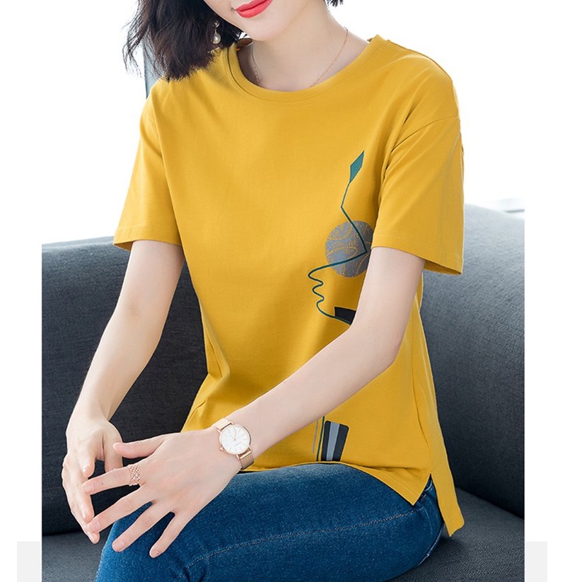 Áo thun nữ ngắn tay cổ tròn thời trang Hàn