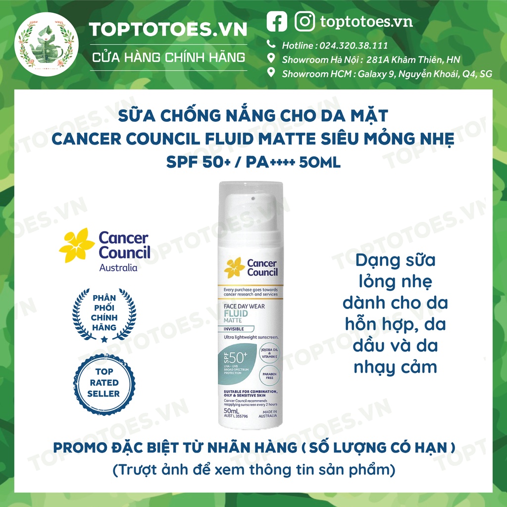 Kem chống nắng Cancer Council Face Day Wear Invisible SPF 50+/ PA ++++ dành cho da mặt hàng ngày