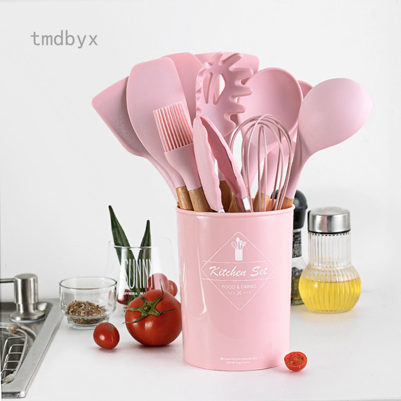 Tmdbyx Muỗng Silicon Màu Hồng Có Tay Cầm Bằng Gỗ Tiện Dụng