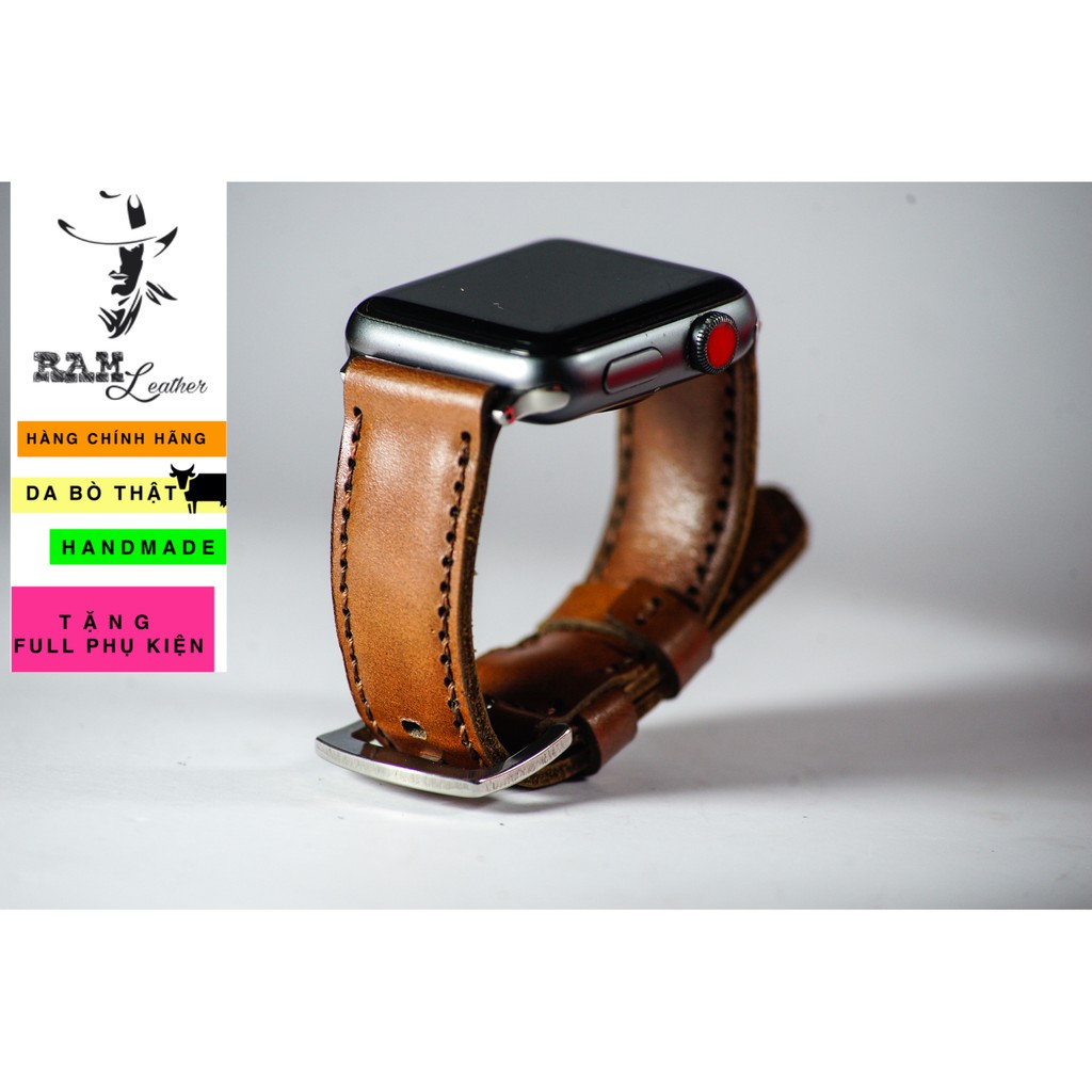 Dây đồng hồ Apple Watch , Iwatch , Iphone Watch Da Bò Nâu Đỏ RAM Leather Classic 1980  Bền Đẹp