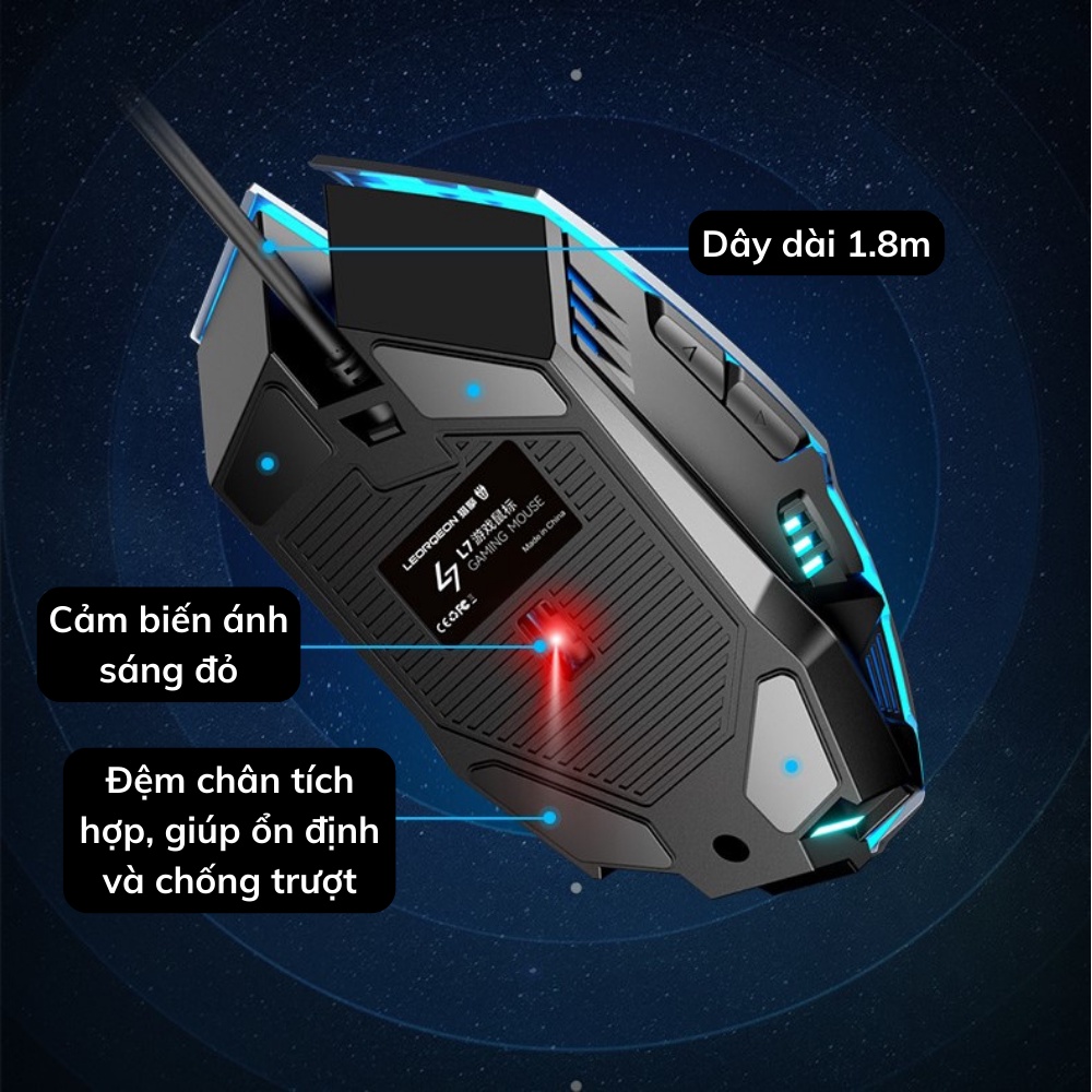Chuột gaming chuột cơ máy tính Hunting Engine L7 led RGB 3200 DPI kết nối có dây