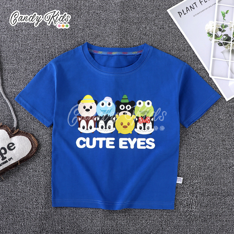 Áo Thun Cotton Tay Ngắn Kiểu Hoạt Hình Ngộ Nghĩnh Đáng Yêu Dành Cho Bé 3-12 Tuổi