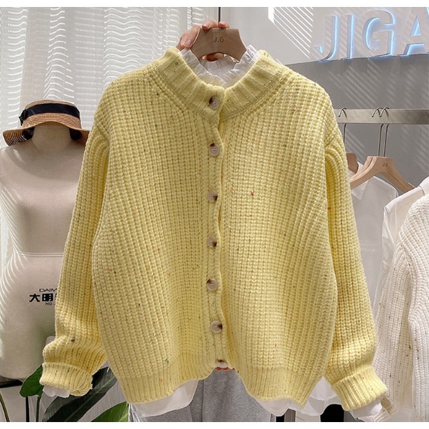 Áo len nữ 7 cúc style nhẹ nhàng Hàn Quốc phong cách lười mùa thu đông HaBi Fashion