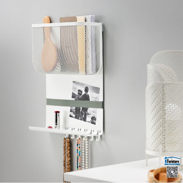 GIÁ LƯU TRỮ TREO TƯỜNG CÓ MÓC DRÖNJÖNS IKEA - TRẮNG 30x10x43 cm