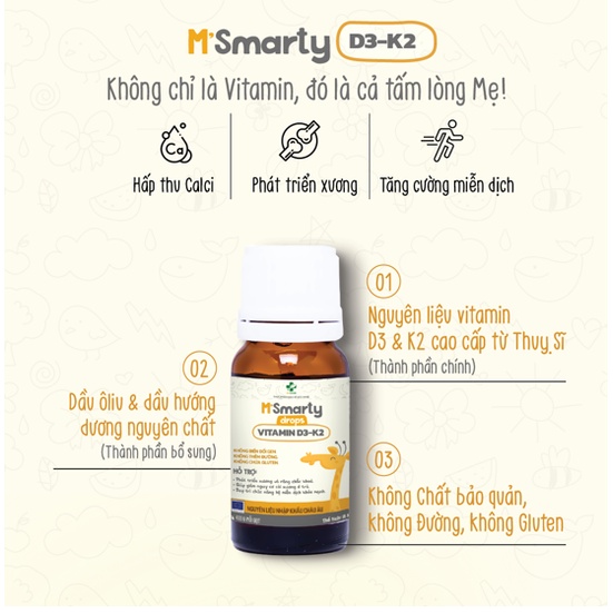 Vitamin D3,K2 M'Smarty Giúp Tăng Chiều Cao Cho Bé M'Smarty Drops