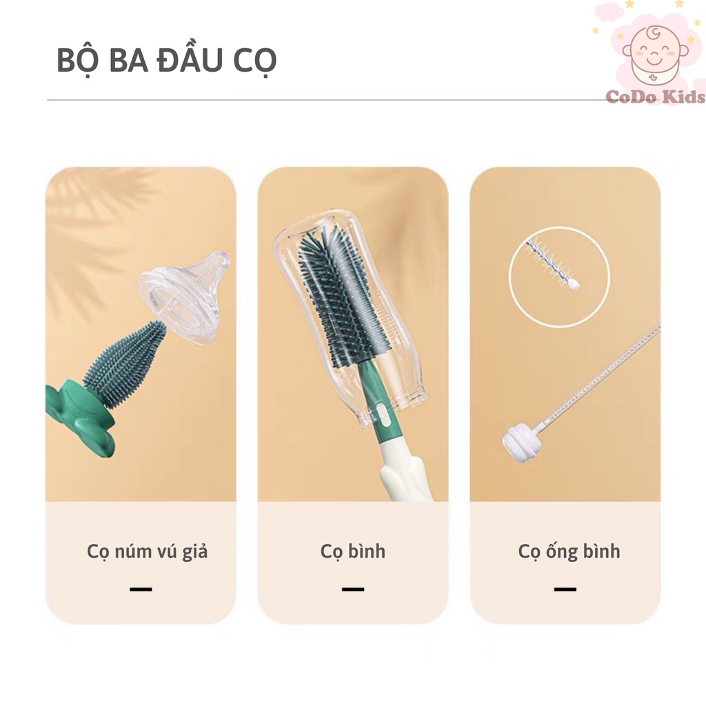 Cọ Rửa Bình Sữa Silicon 3in1, Cọ Bình Sữa Silicon Cao Cấp