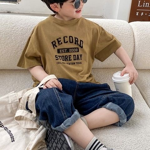 Áo Thun Tay Ngắn Cổ Tròn 100% Cotton Cho Bé Trai