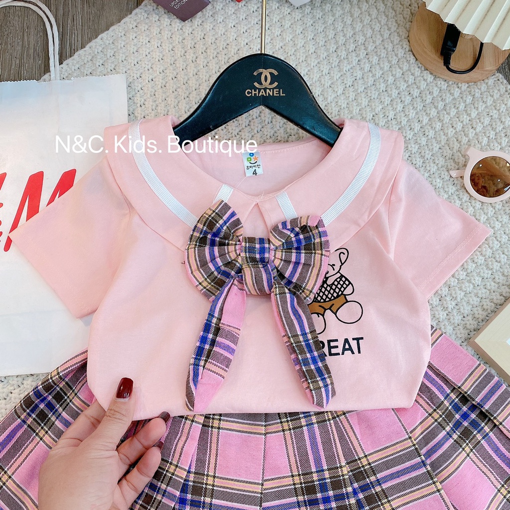 Váy bé gái, Set chân váy thủy thủ + áo cotton, cho bé từ 8-22kg - Richkid123