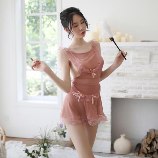 Váy ngủ ren Cosplay hầu gái xẻ sau sexy S13  ྇