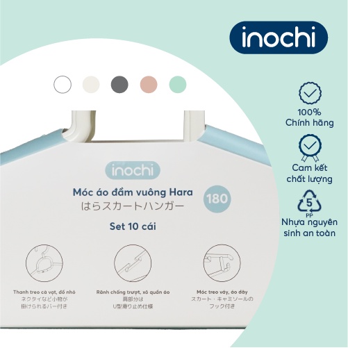 Móc áo đầm vuông Inochi - Hara 180 màu Trắng ngọc/Trắng kem/ Ghi sữa/Hồng nhạt/ Xanh bạc hà